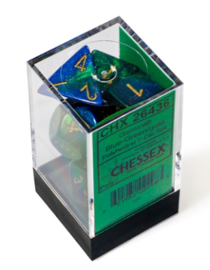 7DPoly Gemini Series Dice Set | Blue & Green