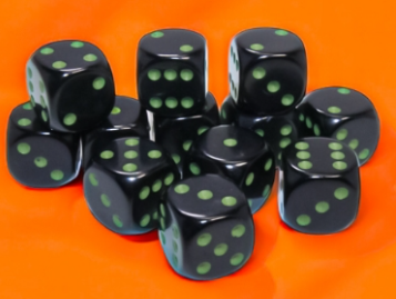 12D6 Opaque Dice Set | Black/Green