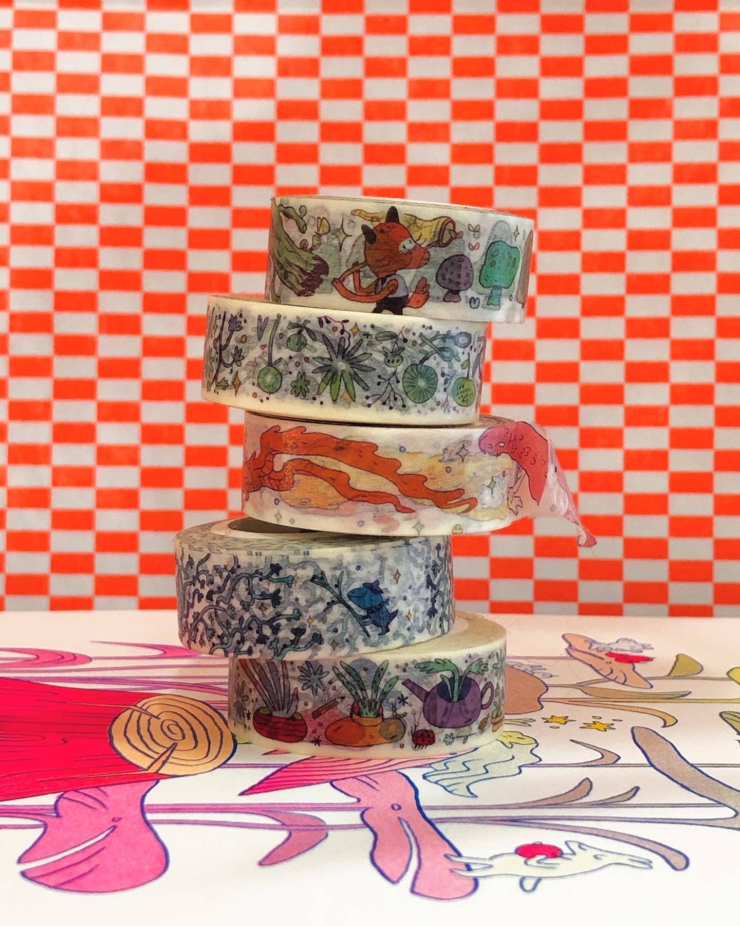Washi Tape | Green and Purple Sleepy Flowers