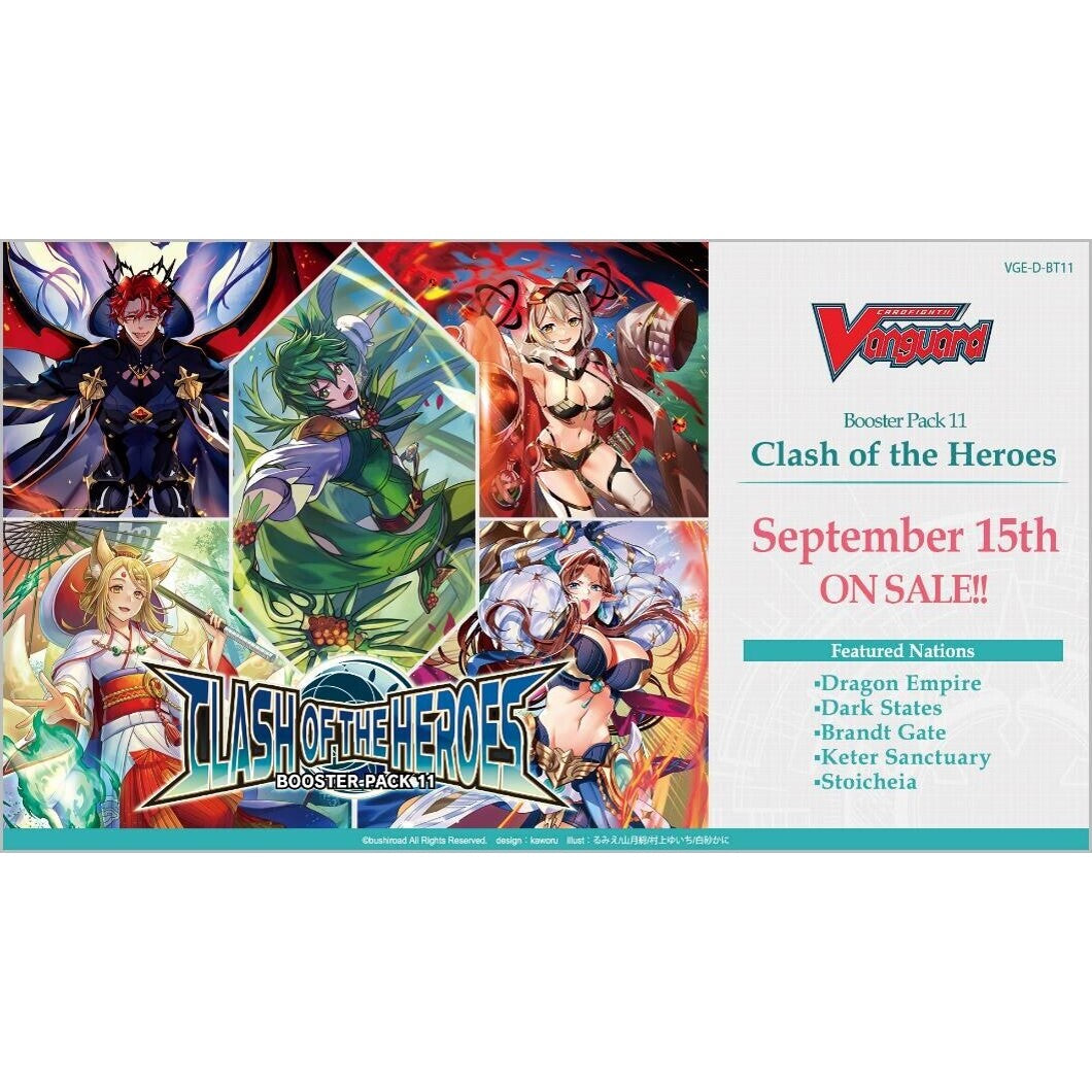 Cardfight Vanguard overDress: BT11 Clash of the Heroes Booster Pack –  Pandemonium Books and Games