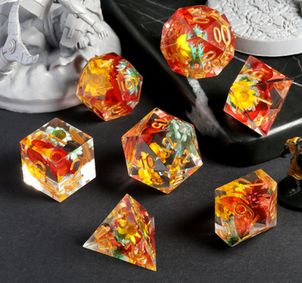 DH Resin Sharp Edge Standard Dice Set | Amber