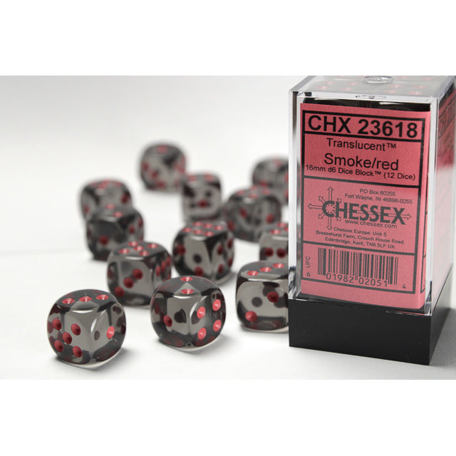 12D6 Translucent Dice Set | Smoke/Red