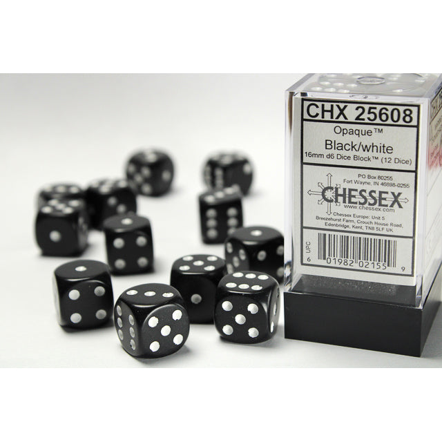 12D6 Opaque Dice Set | Black/White