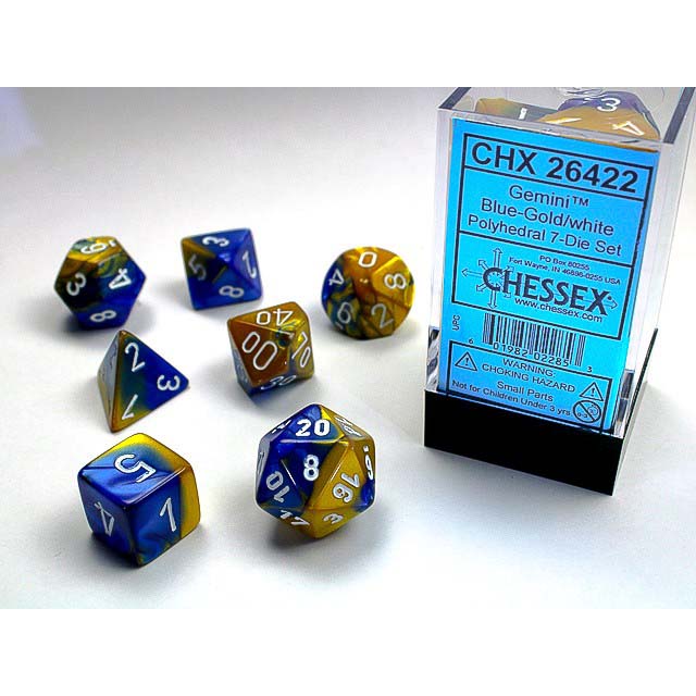 7DPoly Gemini Series Dice Set | Blue & Gold