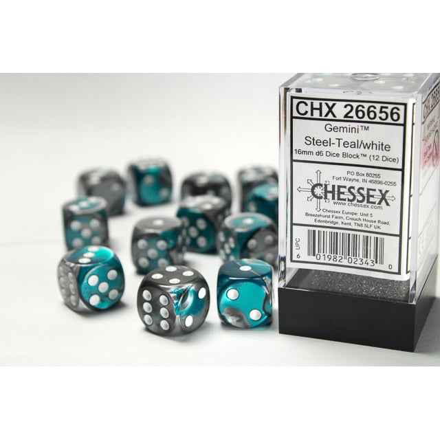 SALE - 12D6 Gemini Series Dice Set | Steel & Teal
