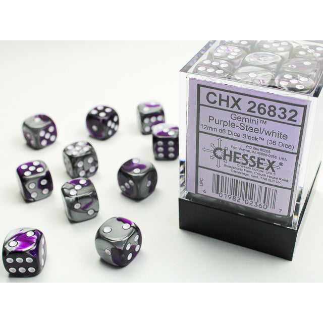 36D6 Gemini Series Dice Set | Purple & Steel