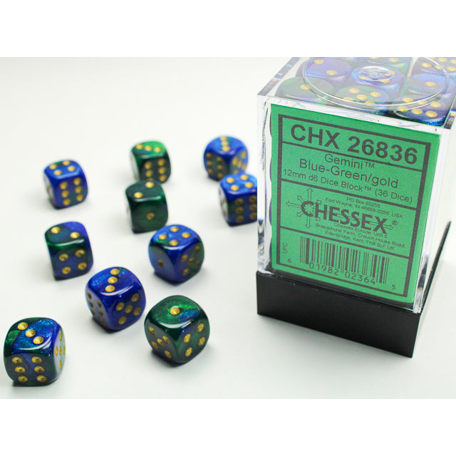 36D6 Gemini Series Dice Set | Blue & Green