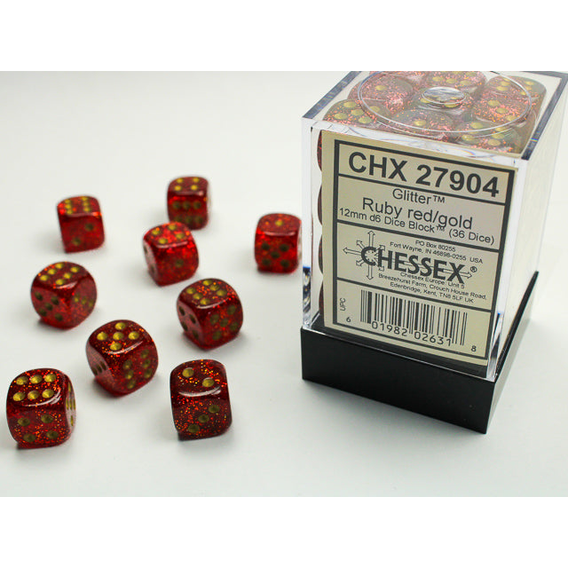36D6 Glitter Series Dice Set | Ruby Red