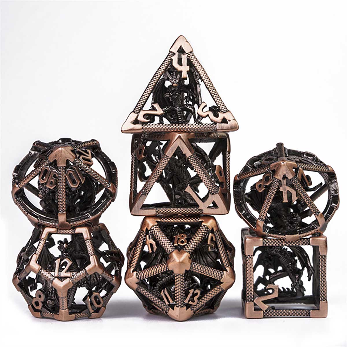 DNR UD Hollow Metal Standard Dice Set | Cage - Copper