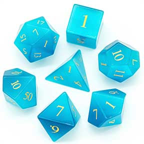 UD Gemstone Standard Dice Set | Blue Cats Eye/Gold