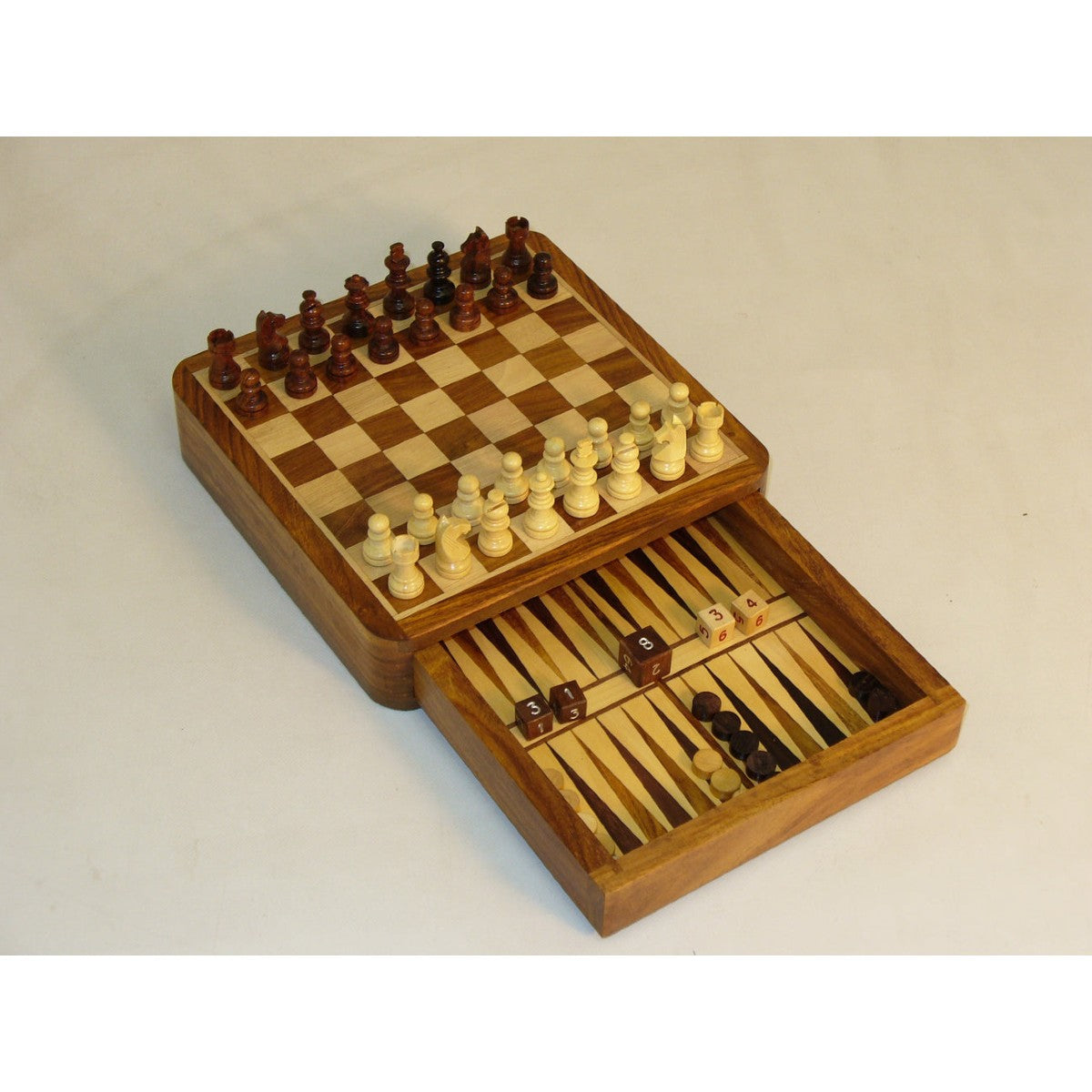 Combo Set - 7" Chess & Backgammon Set with Drawer