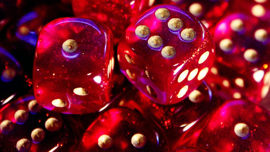 blue and red iridescent d6 dice