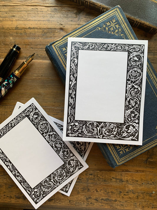 CM Notepad | Black and White Floral Border