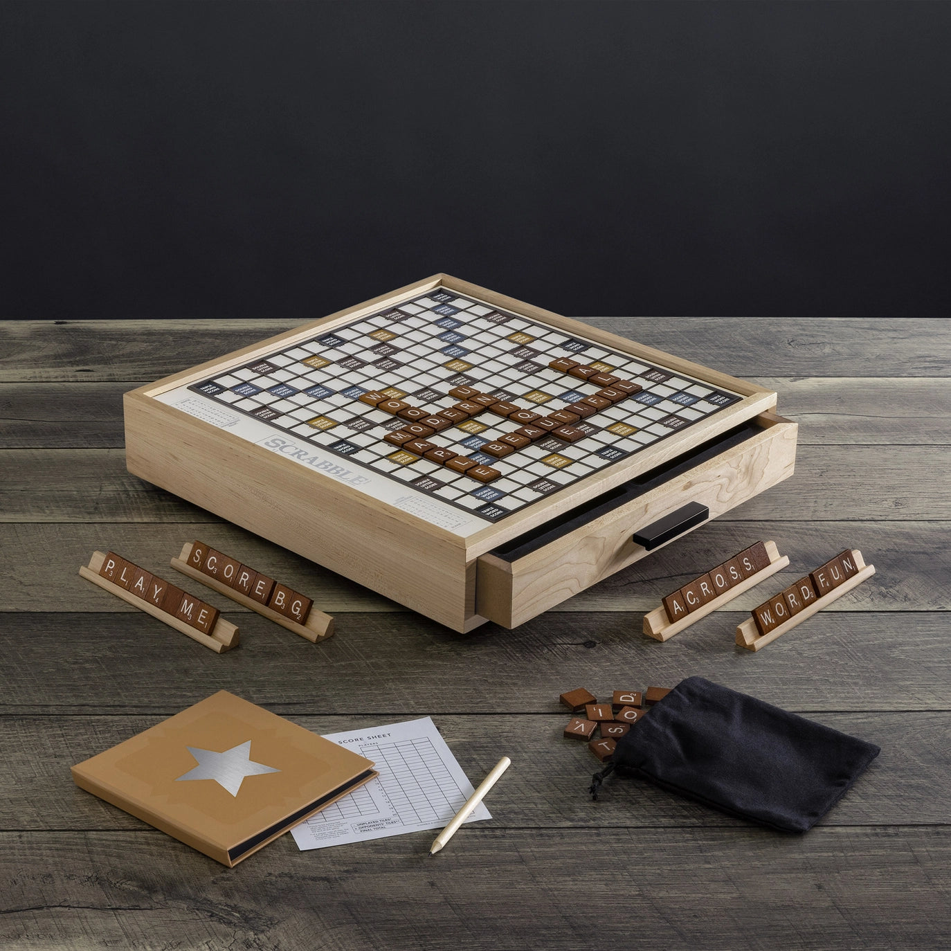 WS Game Company Scrabble Luxe Maple with Rotating Gameboard