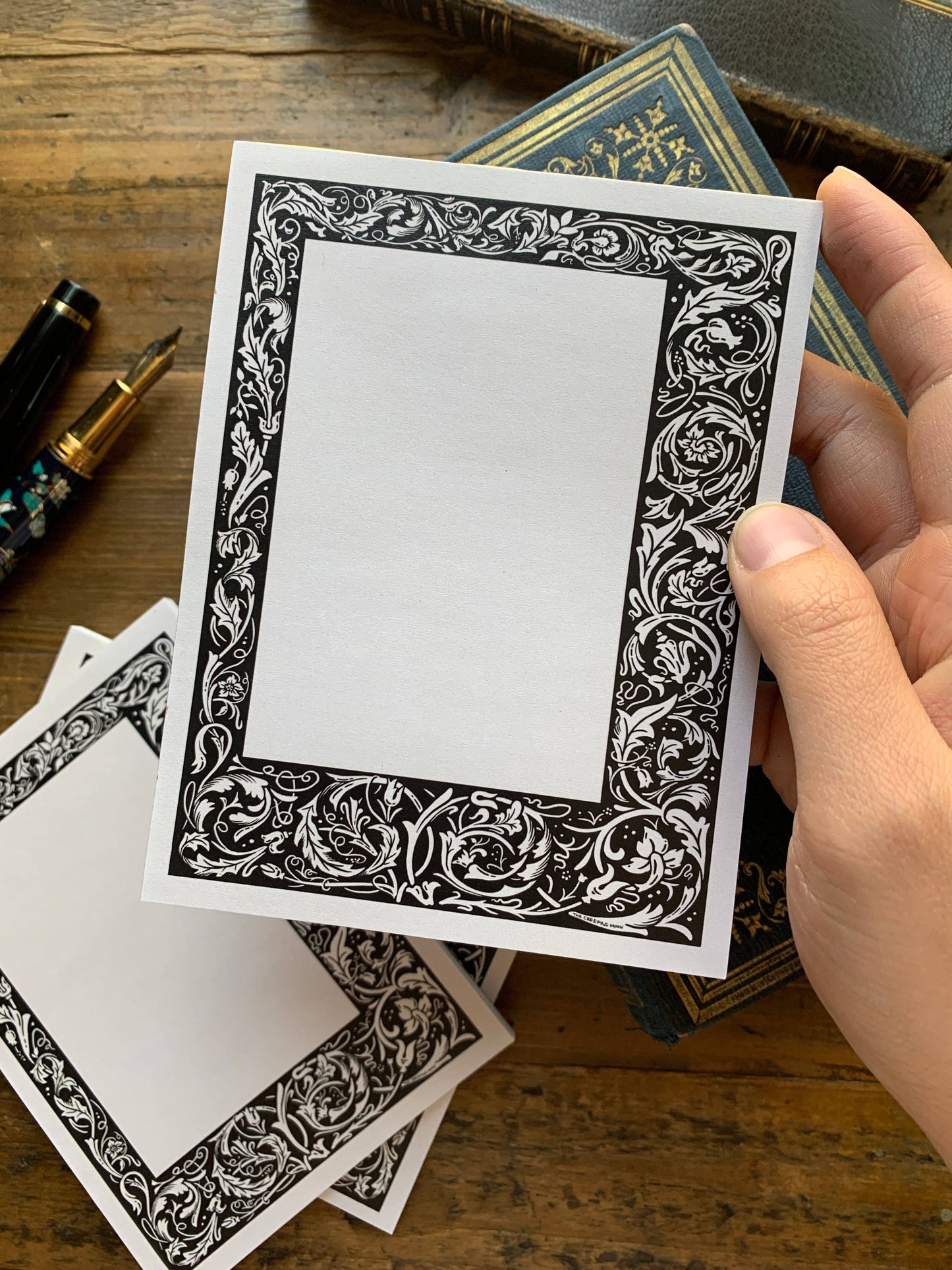 CM Notepad | Black and White Floral Border