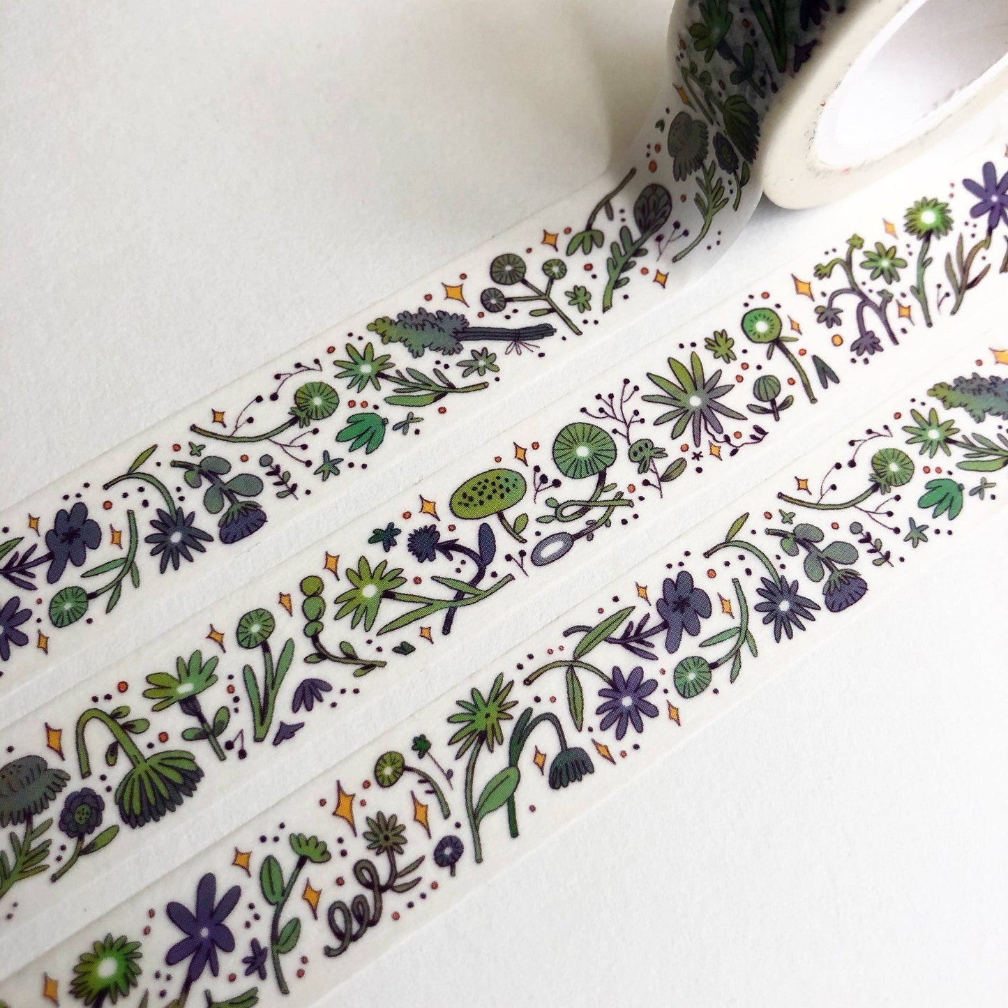 Washi Tape | Green and Purple Sleepy Flowers