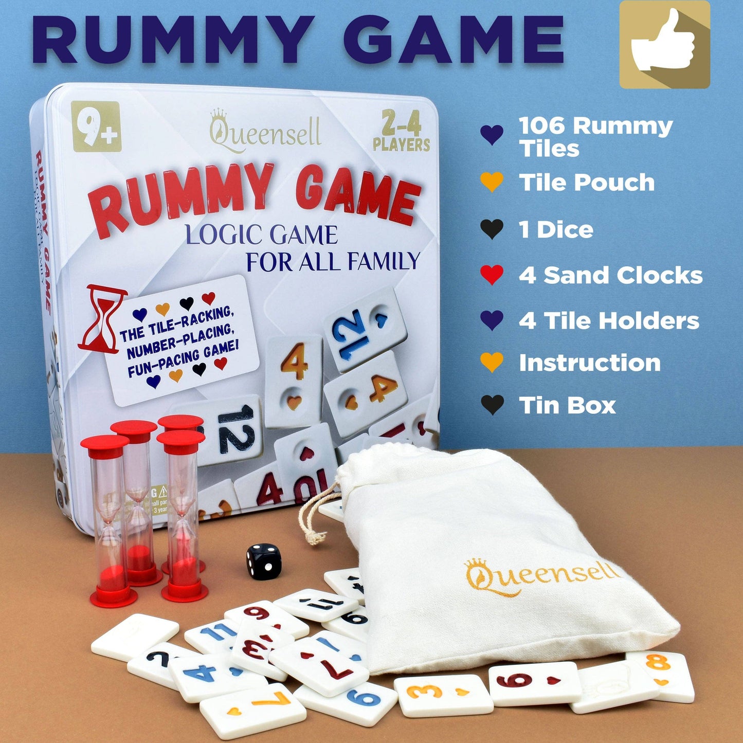 Rummy Cube Game with Case, Board Game for Kids and Adults