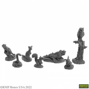 Bones USA DD: Familiars 2 (monkey, owl, snake, ferret, lizard, rabbit, squirrel) [Reaper 07049]