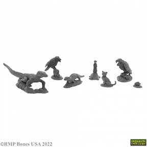 Bones USA DD: Familiars 3 (Buzzard, cat, meerkat, ferret, crow, lizard, hedgehog) [Reaper 07050]