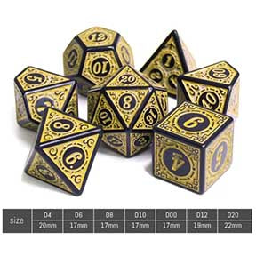 Magic Flame (Yellow) with black font Set of 7 Dice [HDO-31]