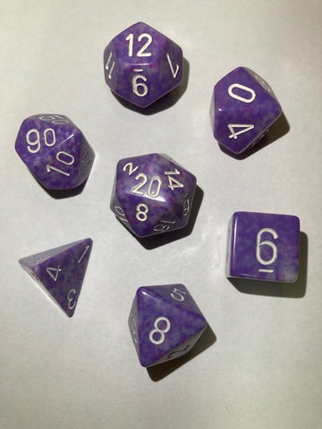 Speckled POD Milky Purple Speckled with white font 7 Dice Set [CHXPOD-P2023]