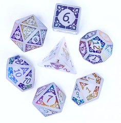 UD Precious Gemstone Standard Dice Set | White Quartz (Rainbow Knotwork)