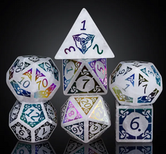 UD Precious Gemstone Standard Dice Set | White Quartz (Rainbow Knotwork)