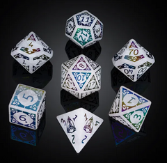 UD Precious Gemstone Standard Dice Set | White Quartz (Rainbow Knotwork)