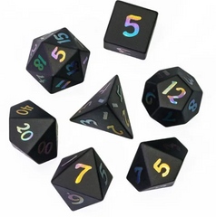 UD Precious Gemstone Standard Dice Set | Black Obsidian (Rainbow Font)