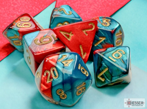 Mini-hedral Gemini Series 7DPoly Dice Set | Red & Teal
