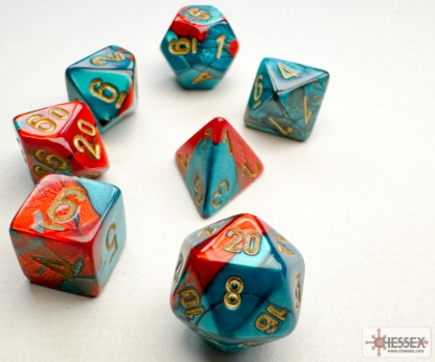 Mini-hedral Gemini Series 7DPoly Dice Set | Red & Teal