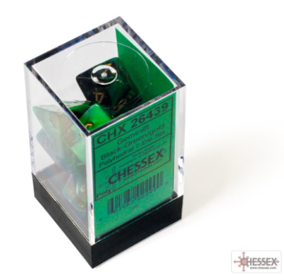 7DPoly Gemini Series Dice Set | Black & Green