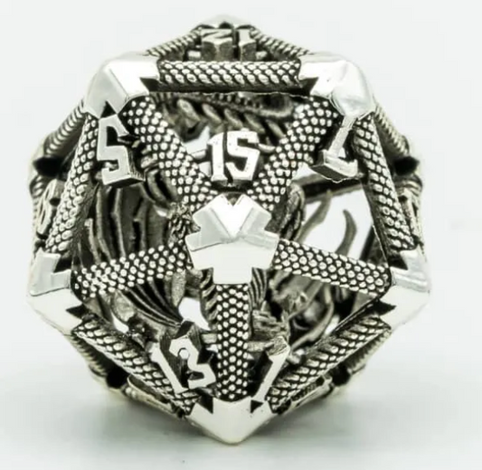 UD Hollow Metal Dragon D20 | Silver