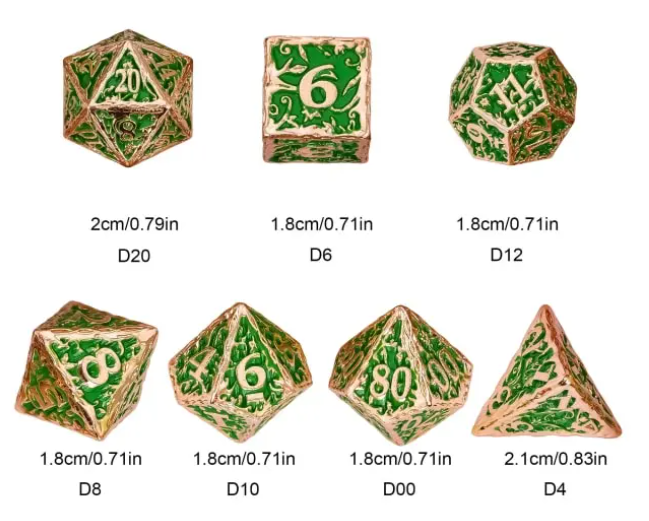 UD "Druid" Full Metal Standard Dice Set | Meadow