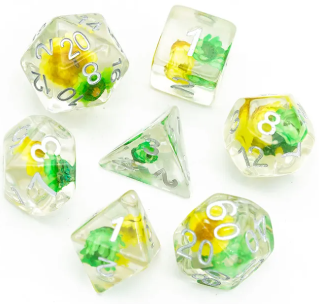 UD Floral Inclusion Standard Dice Set | Gypsophila Flower (Yellow)