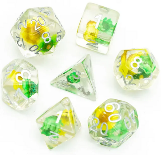 UD Floral Inclusion Standard Dice Set | Gypsophila Flower (Yellow)