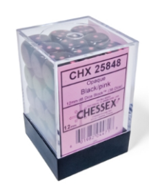 36D6 Opaque Dice Set | Black/Pink