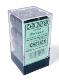 12D6 Opaque Dice Set | Black/Green