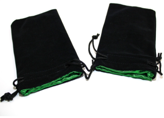 Large Black Velvet Silk Lined Dice Bag | Green