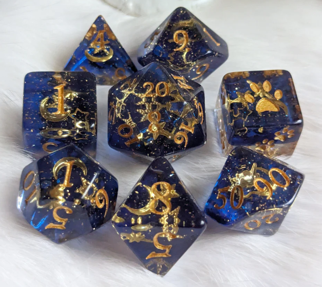 F&F 8pc Dice Set | Moon & Stars
