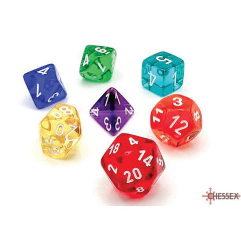 Translucent Prism (multicolor) with white font Set of 7 Dice [CHX23099]