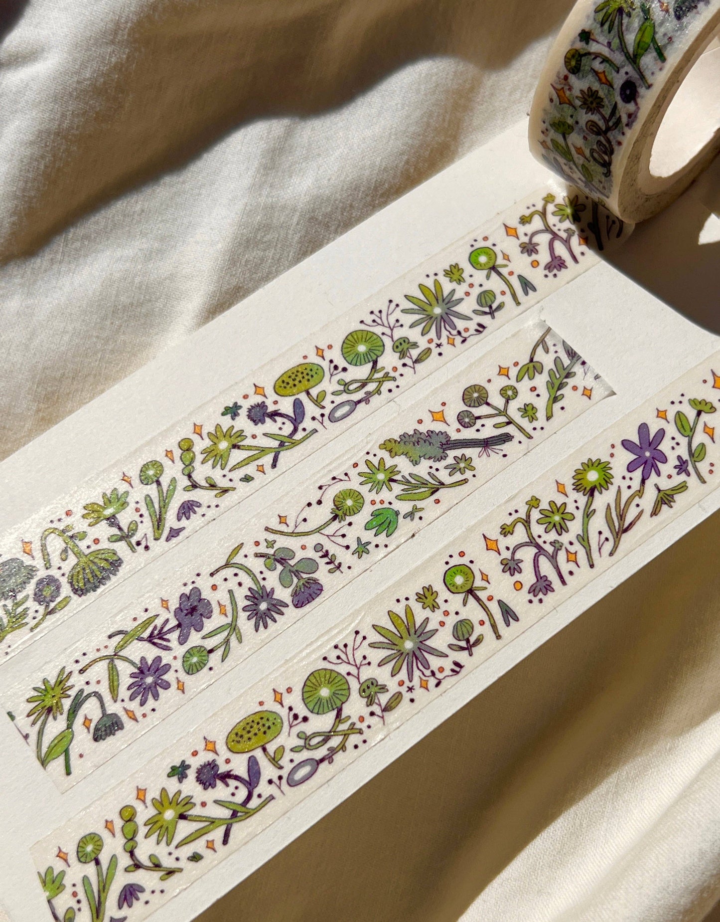 Washi Tape | Green and Purple Sleepy Flowers