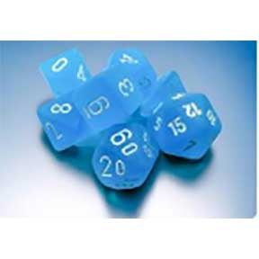 Frosted Caribbean Blue with white font 10mm Mini 7 Dice Set [CHX20416]