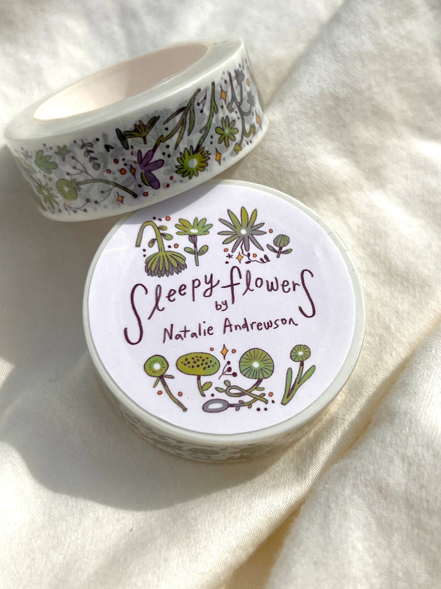 Washi Tape | Green and Purple Sleepy Flowers