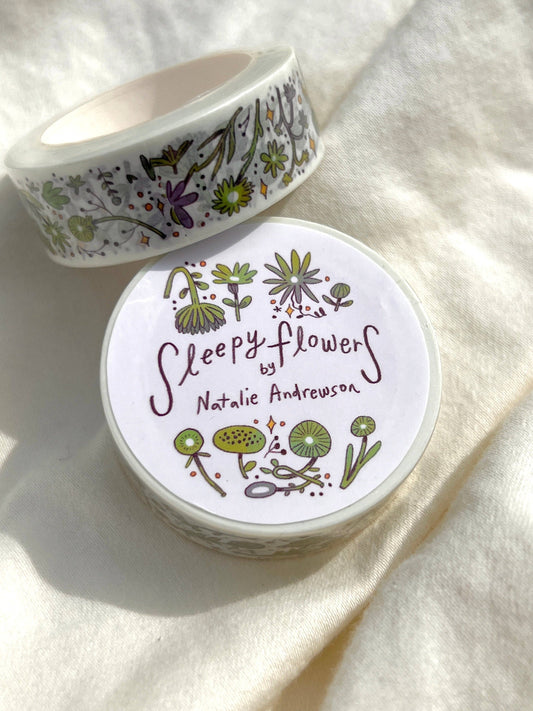 Washi Tape | Green and Purple Sleepy Flowers