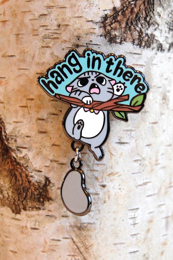 Hang in There Angry Cat Pin