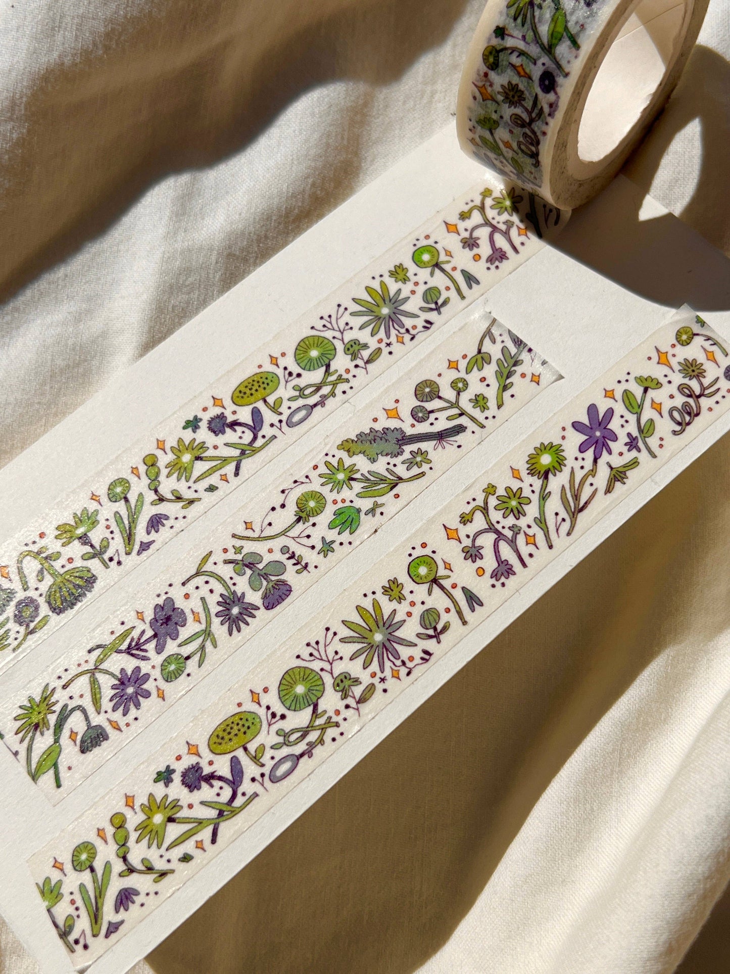 Washi Tape | Green and Purple Sleepy Flowers