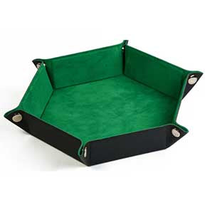 Green Velvet w black PU leather backing folding Hex Dice Tray [UDPA-RB31]