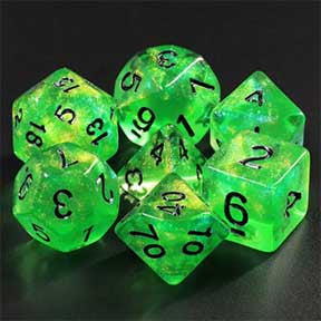 Galaxy Green "Forest Green" with black font Set of 7 Dice [HDAR-53]