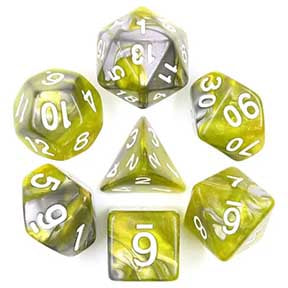 Blend Green Silver "Green Flow" with white font Set of 7 Dice [HDB-44]
